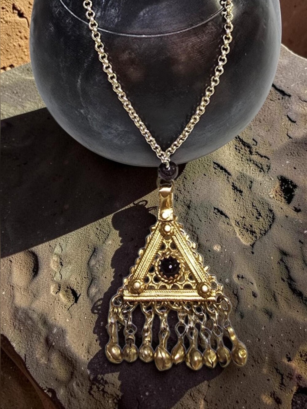 Vintage Afghan Pendant Necklace w/ Almandine Garnets - Picture 3 of 5